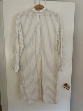 Muji linen pinstripe shirt dress